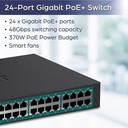 TRENDnet TPE-TG240g 24-Port Gigabit PoE+ Switch, 48 Gbps, 370W PoE