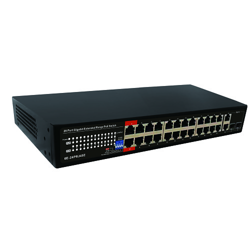 UltraTech 0E-24PRJ45E 28-Port Gigabit Extended Range PoE Switch, 24-Port PoE with 4-Port Uplink