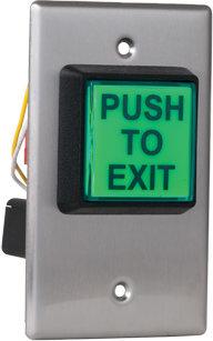 Camden 2" LED Illuminated Green 'PUSH TO EXIT' button with adjustable 30 second timer, in-wall mounting box included