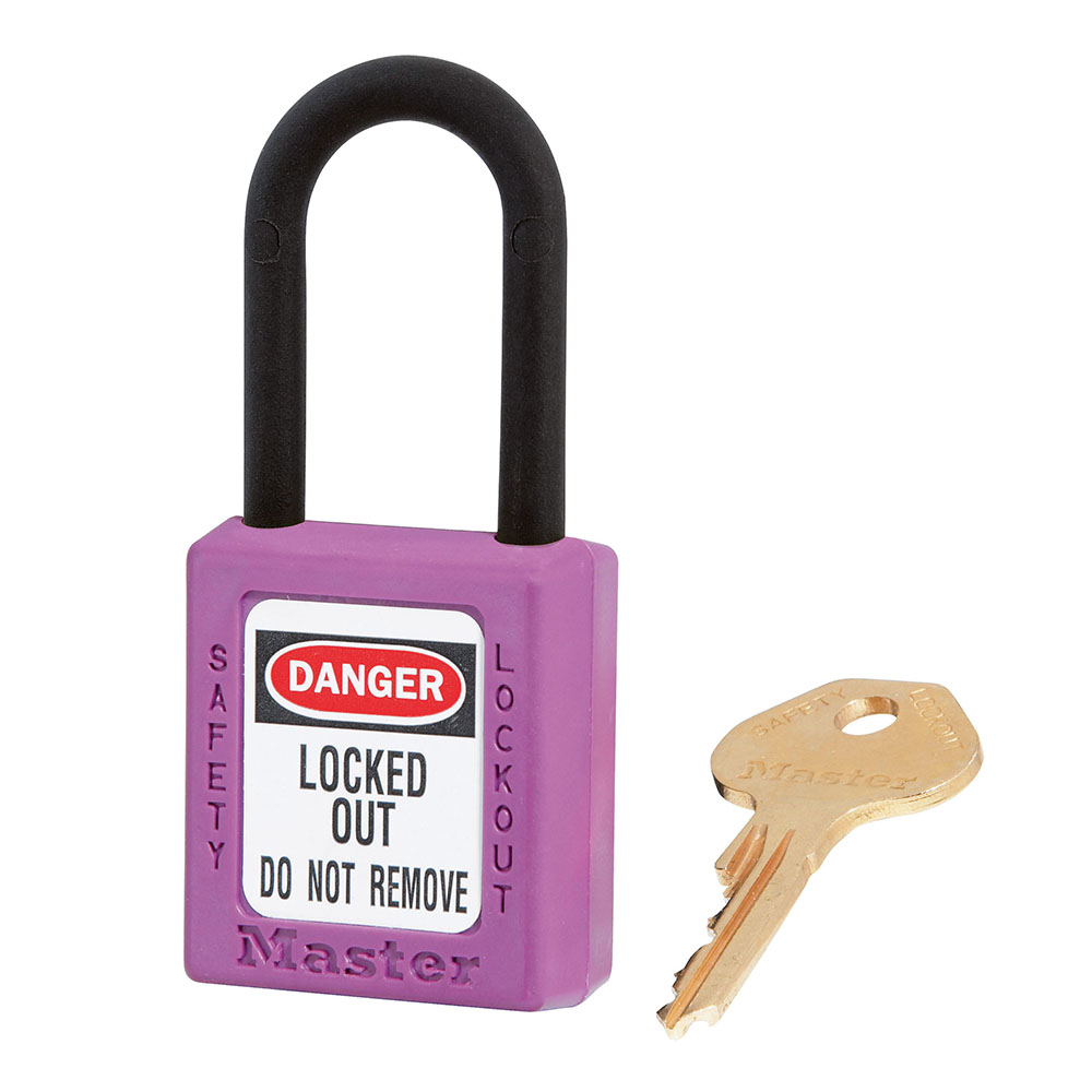 Master Lock 406PRP Purple Dielectric Zenex™ Thermoplastic Safety Padlock, 1-1/2" (38mm) Wide with 1-1/2" (38mm) Tall Nylon Shackle