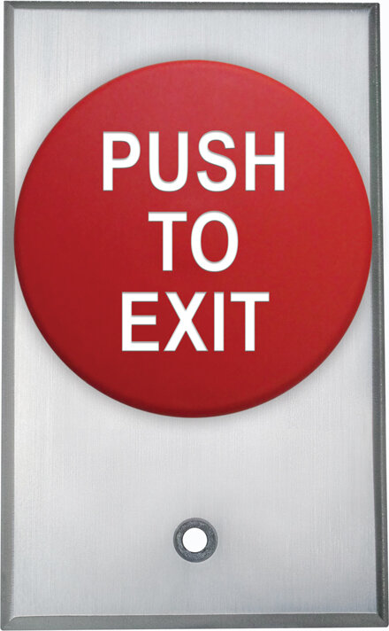 [CM-5020RE] Camden RED PALM SWITCH,EXIT,ONE GANG, N/O&N/C Single Gang, 2-3/8" Pneumatic Mushroom Pushbutton with Aluminum Faceplate