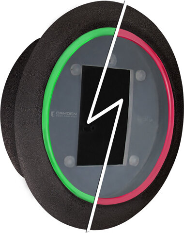 [CM-57GR] Camden Flush, Round (Illuminated Green/Red). Standard Depth, flame/Impact resistant black polymer (ABS) 6-5/8"DIA x 2"D