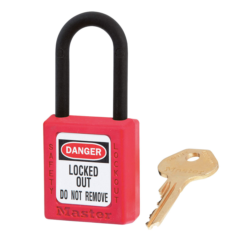 [406KARED] Master Lock 406KARED Red Dielectric Zenex™ Thermoplastic Safety Padlock, 1-1/2" (38mm) Wide with 1-1/2" (38mm) Tall Nylon Shackle, Keyed Alike
