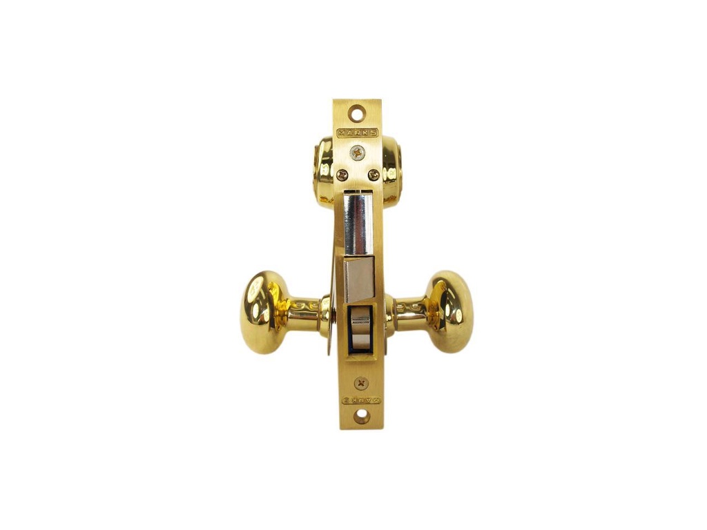 Marks 21AC/3-W-LHR Polished Brass US3 Left Hand Reverse (Out-Swinging Door) Ornamental Unilock Knob/Plate Mortise Entry Lockset Iron Gate Door Double Cylinder Lock Set