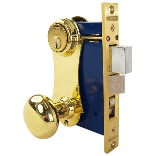 Marks 21AC Right Hand Reverse Double Cylinder Iron Gate Ornamental Knob Plate Mortise Lock Set with 2-1/2" Backset