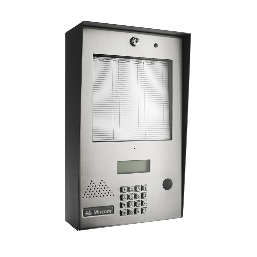 Mircom Surface mount paper directory telephone entry system with a 4 line by 20 character scrolling paper directory that helps easily find residents.