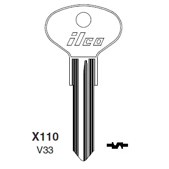 Ilco X110 Volkswagon Key Blank V33  