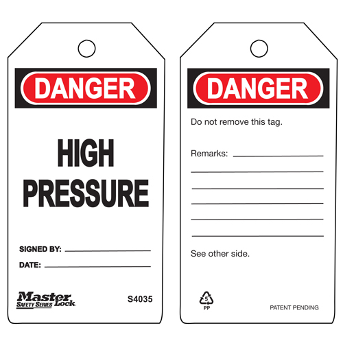 Master Lock S4035 Safety Tag - High Pressure