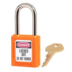 Master Lock 410KAORJ Orange Zenex™ Thermoplastic Safety Padlock, 1-1/2" (38mm) Wide with 1-1/2" (38mm) Tall Shackle, Keyed Alike