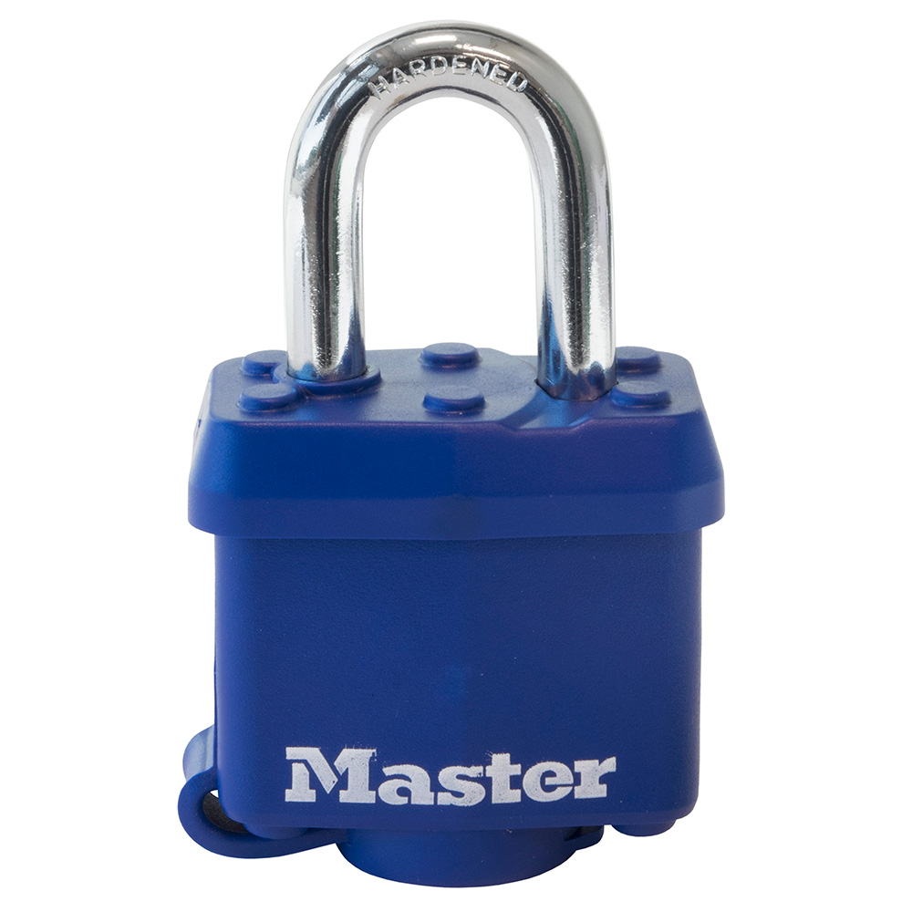 Master Lock 312KA 1-9/16" (40mm) Wide Covered Laminated Steel Pin Tumbler Padlock, Blue, Keyed Alike