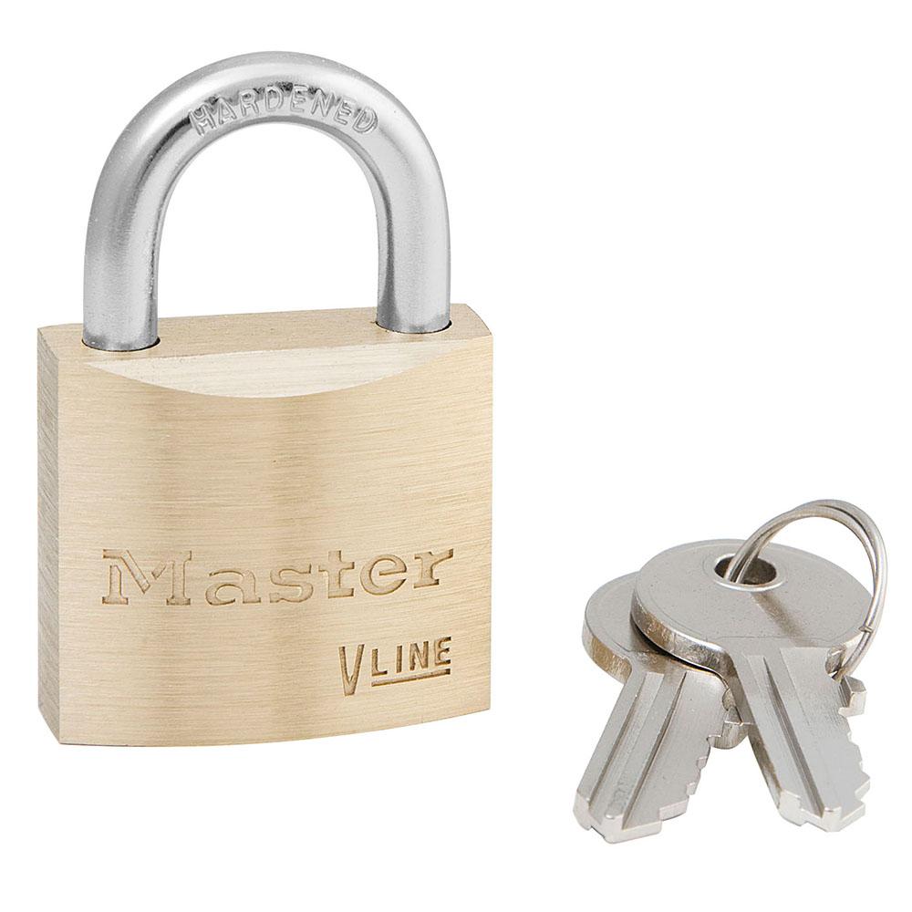 Master Lock 4130KA 1-1/8" (29mm) Wide V-Line Brass Padlock, Keyed Alike w/ 314 Keyway