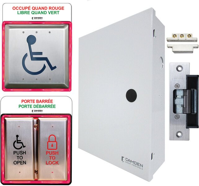 [CX-WC13AXFM-PSFE] Camden Illuminated Restroom Kit, Flush, Power Sup Cab & Strike Bilingual French and English