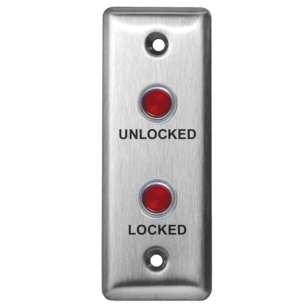[CX-LED2/56R] Camden LED Plate, 2 RED LED, S/S S/G F/P,"DOOR LOCKED/UNLOCKED" Las