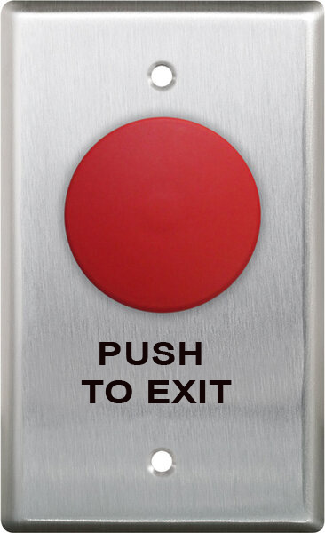 [CM-410R/7] Camden Mushroom Push Button, RED, S/G NC "PUSH TO EXIT" Lasered