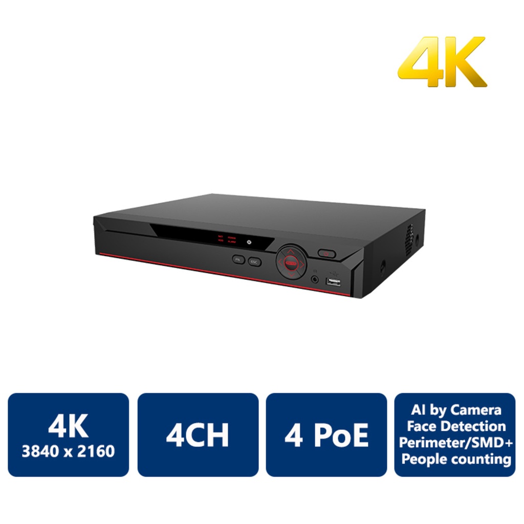 [NVR-NV41A04-P4-4K-S2L] 4 CHANNEL COMPACT 1U 4POE 4K&H.265 NVR