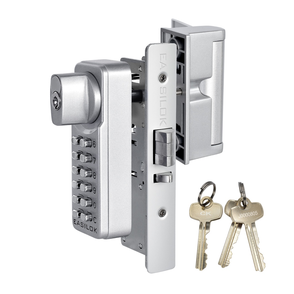 [SK75-31/32-DL-CLR] Easilok SK75 Key Override Mecahnical Keypad Lock 31/32 Backset Deadlatch Silver Finish  