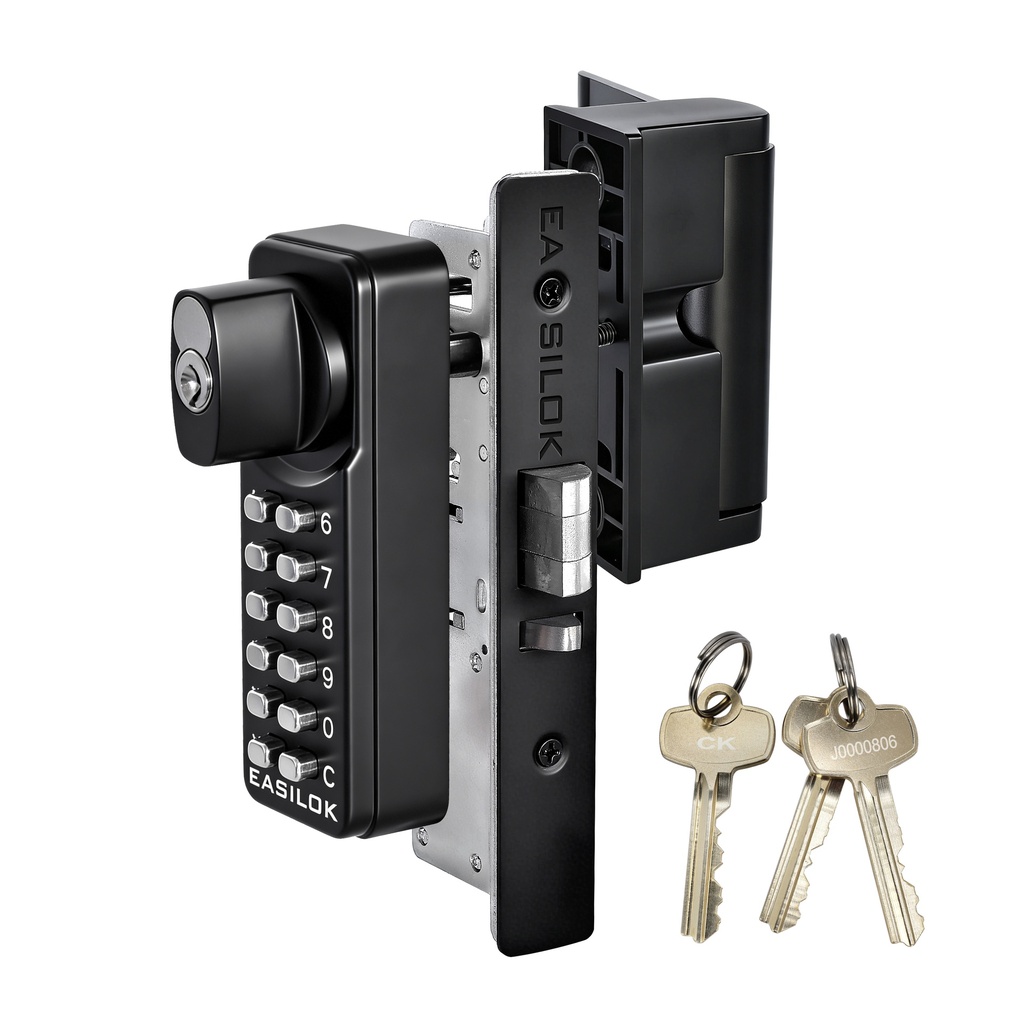 [SL75-31/32-DL-BLK] Easilok SK75 Key Override Mecahnical Keypad Lock 31/32 Backset Deadlatch Black Finish   