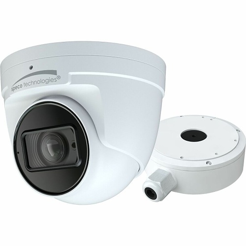 [O8T9M] Speco O8T9M 8MP IR Turret IP Camera with Advanced Analytics and Junction Box, 2.8-12mm Motorized Lens, White