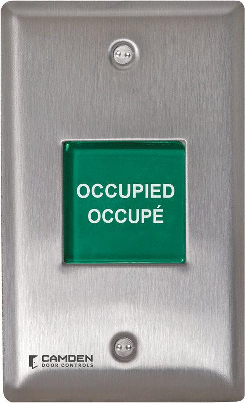 [CM-AF500] Camden Single Gang LED Illuminated Annunicator Labels include: 'Occupied/Occupe' (Red/Green), 'Occupied' (Red), 'Armed' (Red), 'Locked' (Red), 'Unlocked' (Green)
