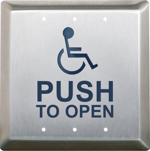 [CM-45/4] Camden CM-45/4 Push Plate Switch, 'WHEELCHAIR' symbol and 'PUSH TO OPEN', Blue 