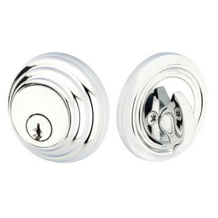 [8455-US3] Emtek Single Cylinder Low Profile Deadbolt Schlage Keyway in Polished Brass