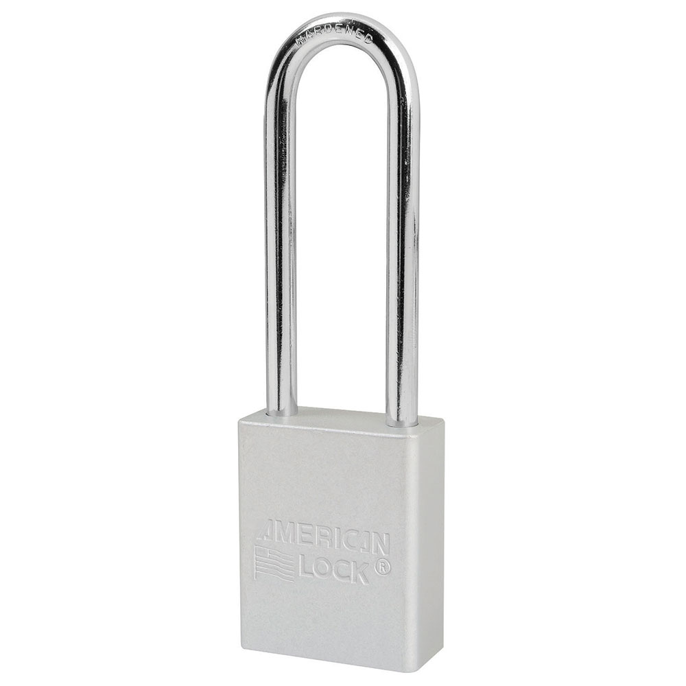[A1107KZCLR] American Lock A1107KZCLR Silver Anodized Aluminum Safety Padlock, 1-1/2in (38mm) Wide with 3in (76mm) Tall Shackle, Zero Bitted