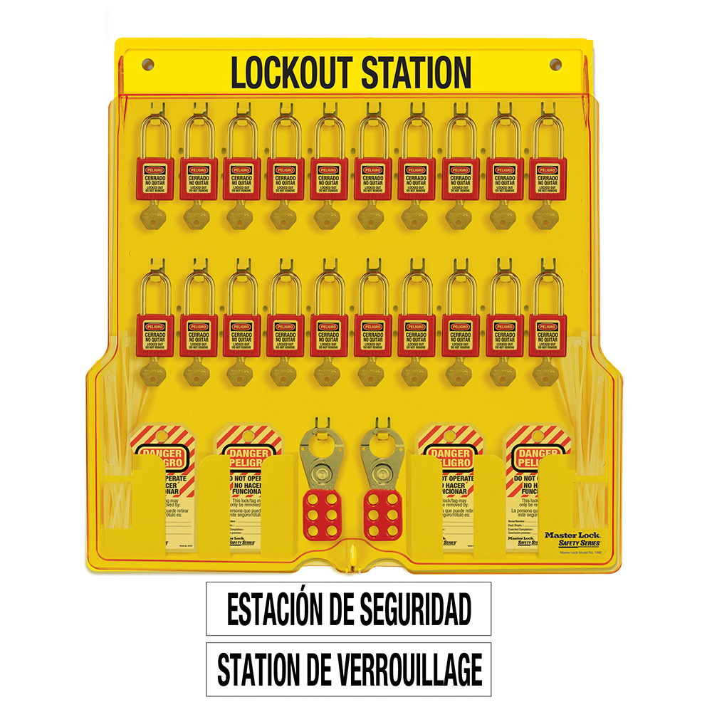 [1484BP410FRC] Master Lock 1484BP410FRC French/English 20-Lock Station. 410RED Zenex™ Thermoplastic Padlocks.