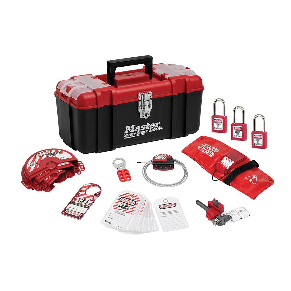 [1457V410KA] Master Lock 1457V410KA Lockout Toolbox with Standard Valve Device Assortment and three Zenex™ Thermoplastic Padlocks, Keyed Alike 