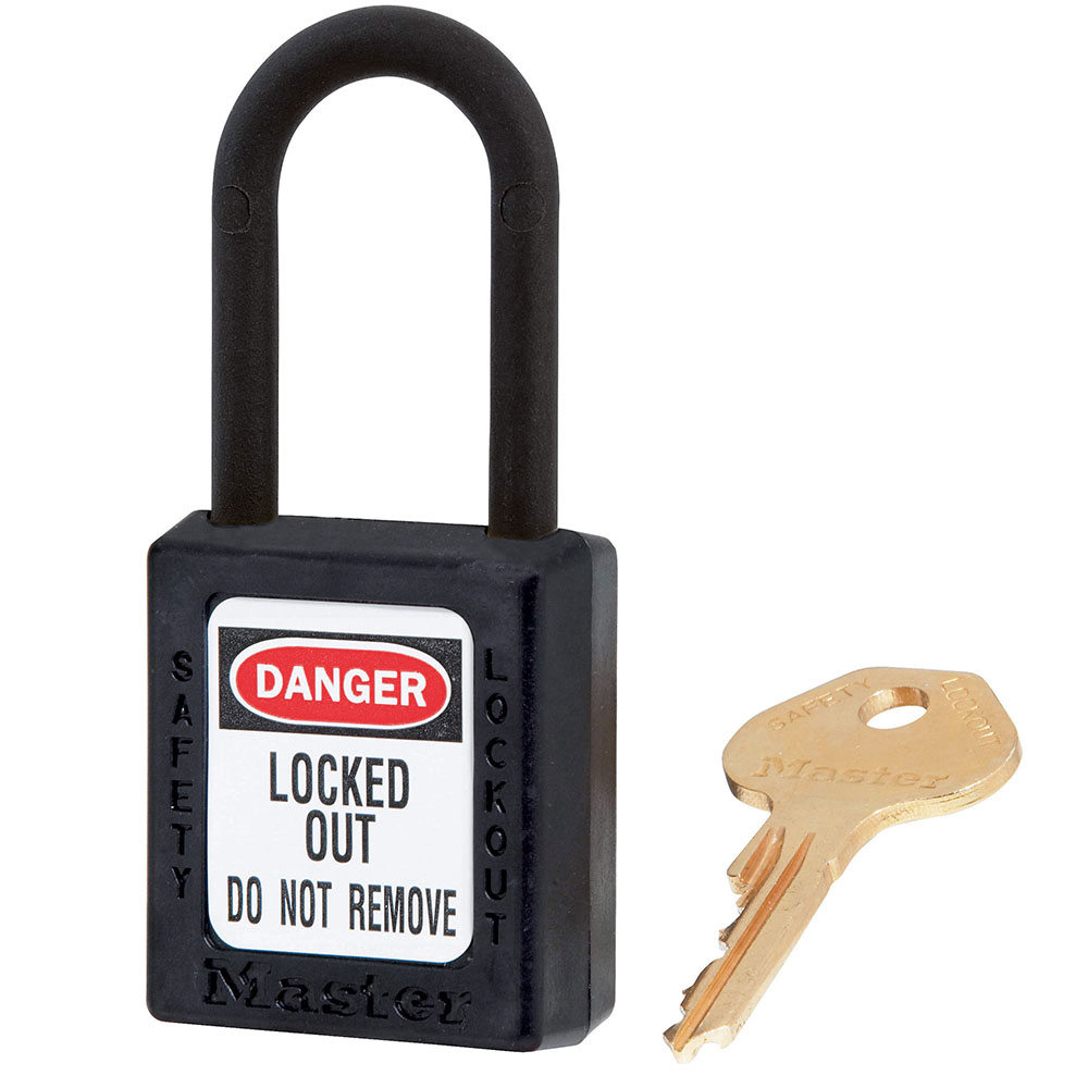 [406MKBLK] Master Lock 406MKBLK Black Dielectric Zenex™ Thermoplastic Safety Padlock, 1-1/2" (38mm) Wide with 1-1/2" (38mm) Tall Nylon Shackle, Master Keyed