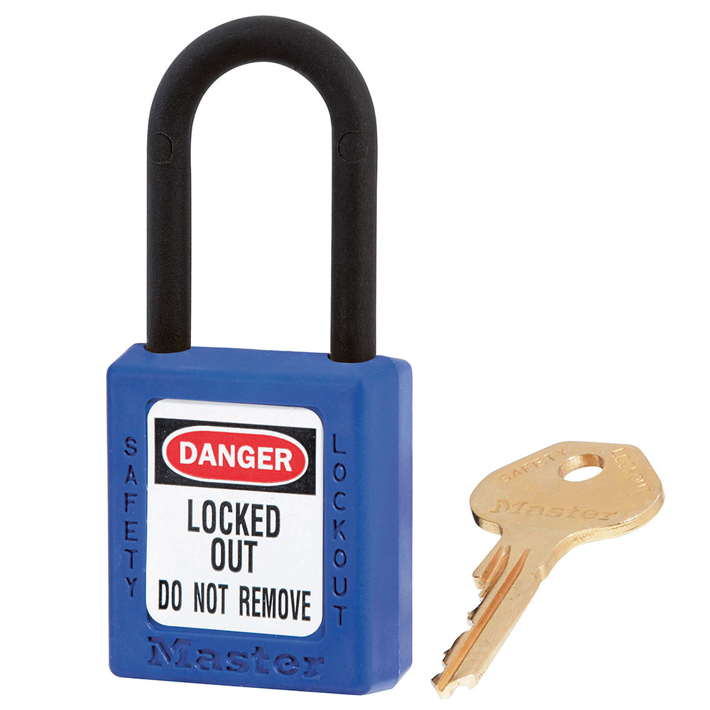 [406KABLU] Master Lock 406KABLU Blue Dielectric Zenex™ Thermoplastic Safety Padlock, 1-1/2" (38mm) Wide with 1-1/2" (38mm) Tall Nylon Shackle, Keyed Alike