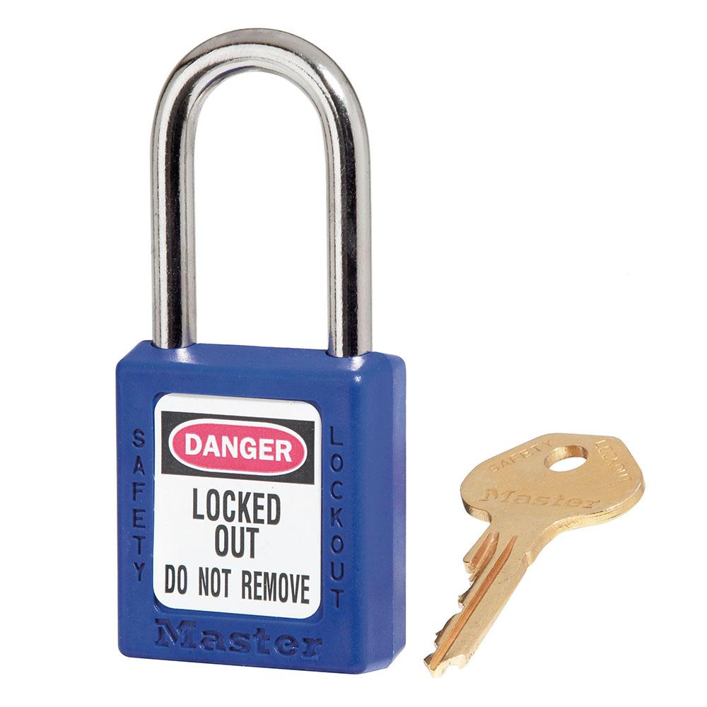 [410KABLU] Master Lock 410KABLU Blue Zenex™ Thermoplastic Safety Padlock, 1-1/2" (38mm) Wide with 1-1/2" (38mm) Tall Shackle, Keyed Alike