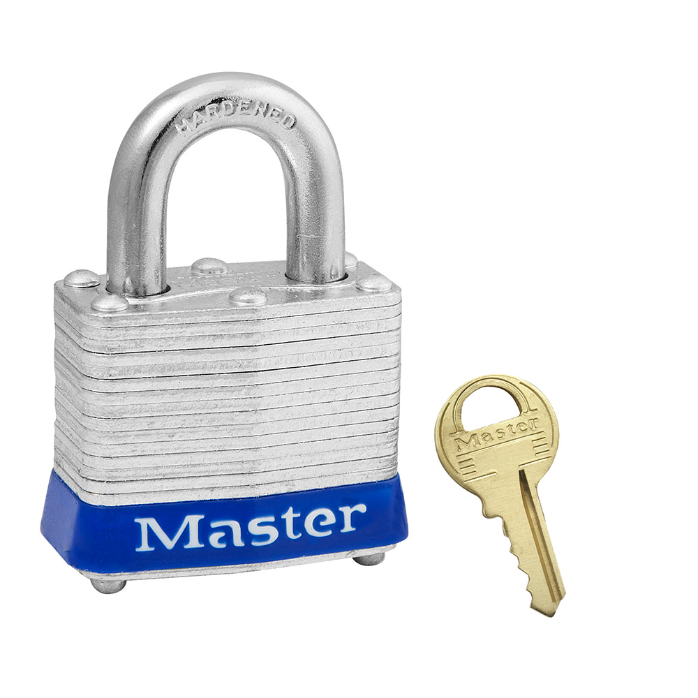 [3KABLU] Master Lock 3KABLU Blue Laminated Steel Safety Padlock, 1-9/16" (40mm) Wide with 3/4" (19mm) Tall Shackle, Keyed Alike