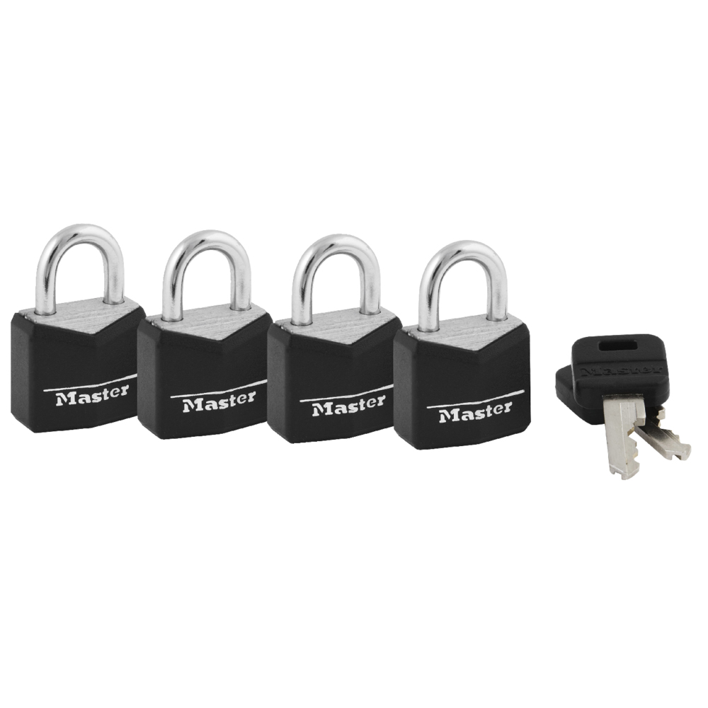 [121Q] Master Lock 121Q 3/4" (19mm) Wide Covered Solid Body Padlock; 4-Pack