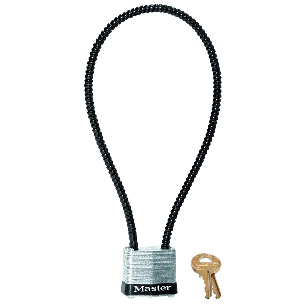 [107DSPT] Master Lock 107DSPT 14" (35cm) Long x .22" Diameter (5.6mm) Braided Steel Cable Gun Lock with 1-1/8" (29 mm) Wide Laminated Steel Padlock; Keyed Different