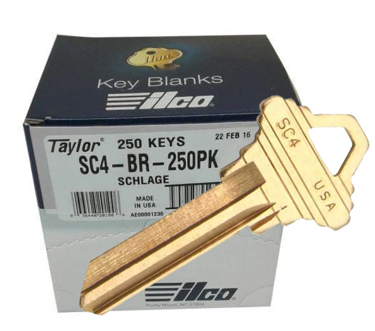[SC4-BR-250PK] Ilco SC4-BR-250PK Schlage Brass Key Blank